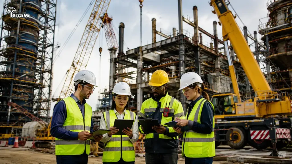 Professional inspectors identifying Operational Safety Lags on an active industrial site.