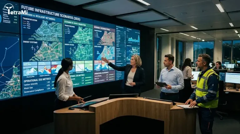 Infrastructure Resilience leadership team evaluating multiple future infrastructure scenarios