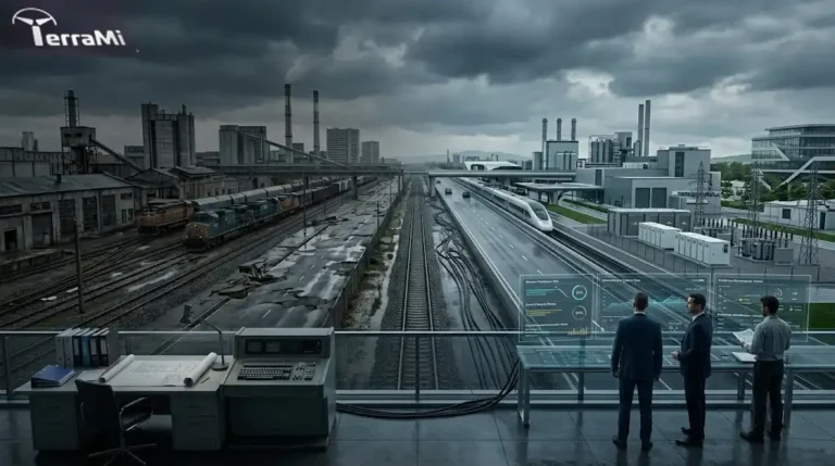 Modern infrastructure systems transitioning from traditional static operations to adaptive, data-driven infrastructure intelligence with integrated transportation, energy, and industrial networks.