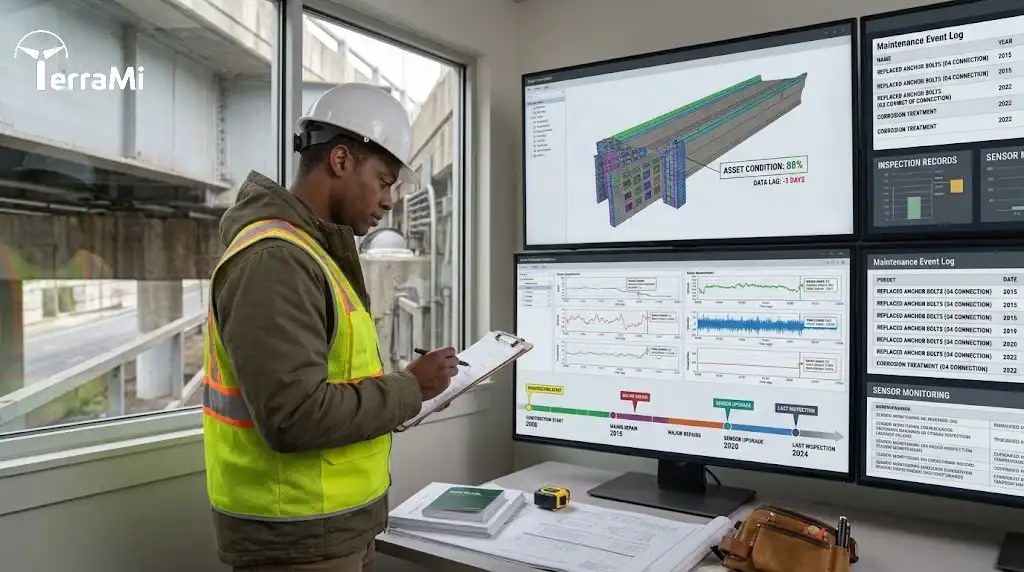 Digital information tracking changes in the physical condition of infrastructure over time