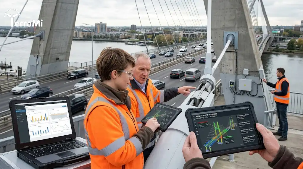 Infrastructure engineers using asset condition data for predictive maintenance decisions