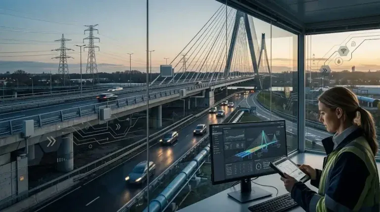 AI IoT digital twins connecting real-world infrastructure, sensor networks, and intelligent engineering decisions